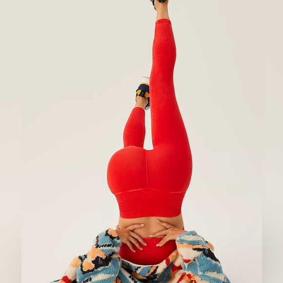 Free People High Rise 7/8 Length Good Karma Leggings Red Apple M/L FP149 - Picture 6 of 11